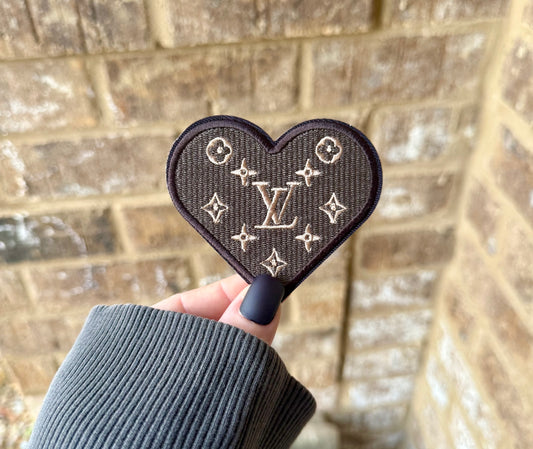 Lv brown heart iron on patch