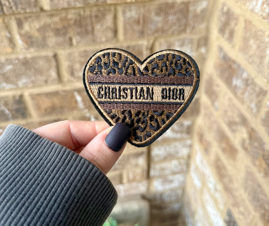 CD leopard print heart iron on patch