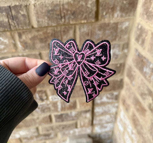 Lv preppy pink & black glitter iron on patch