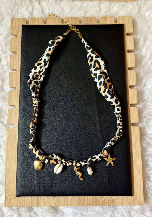 Leopard Print Fabric Charm Necklace