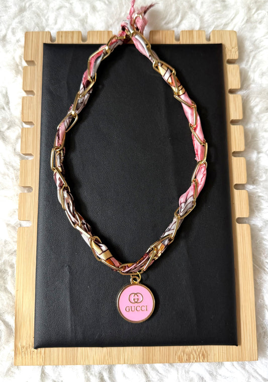 Pink boujee GG chain woven Silk Charm Necklace