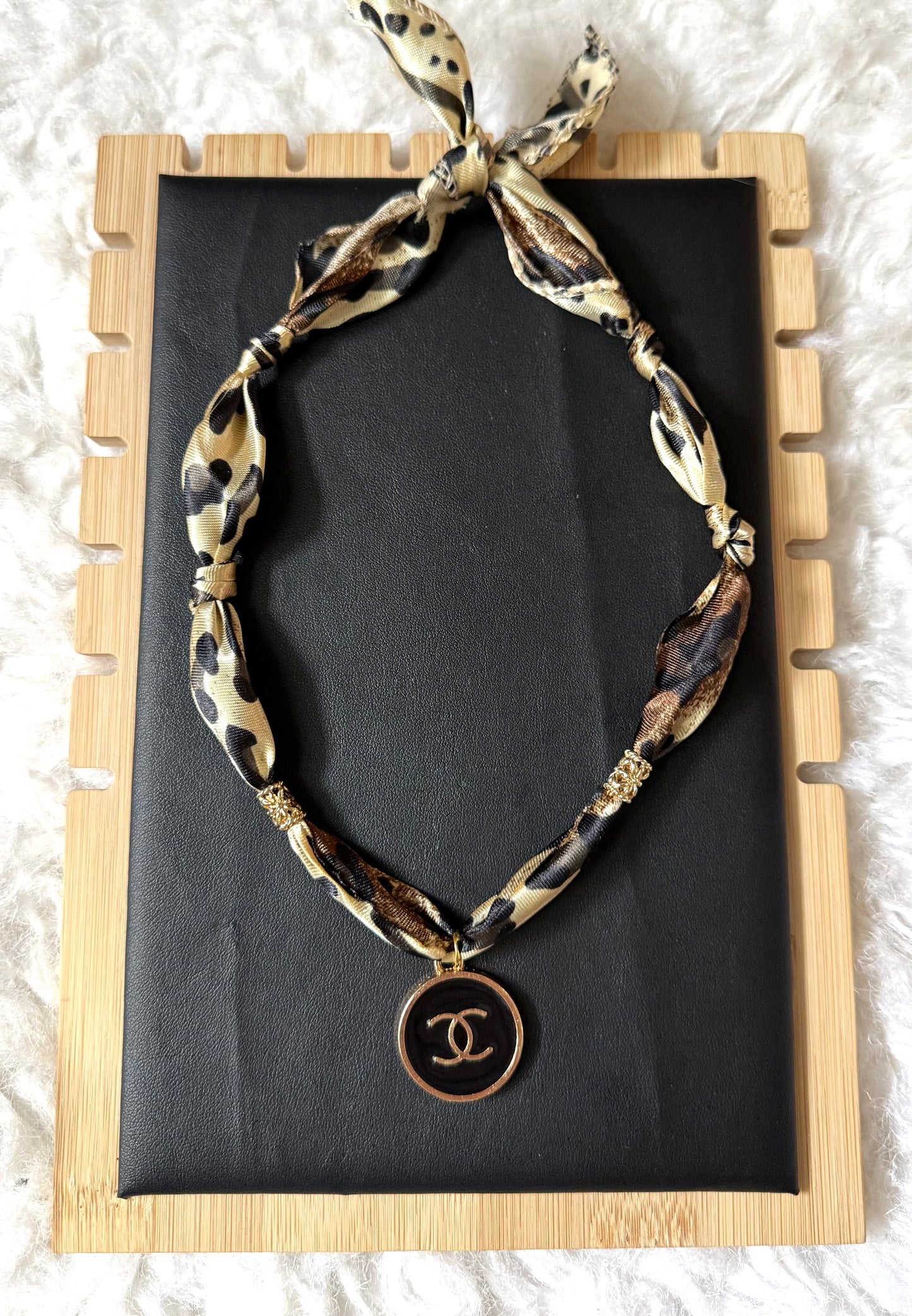 Leopard Print Silk boujee CC Pendant Necklace