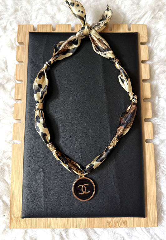 Leopard Print Silk boujee CC Pendant Necklace