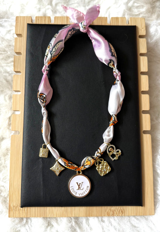 Pink boujee Lv Silk Charm Necklace