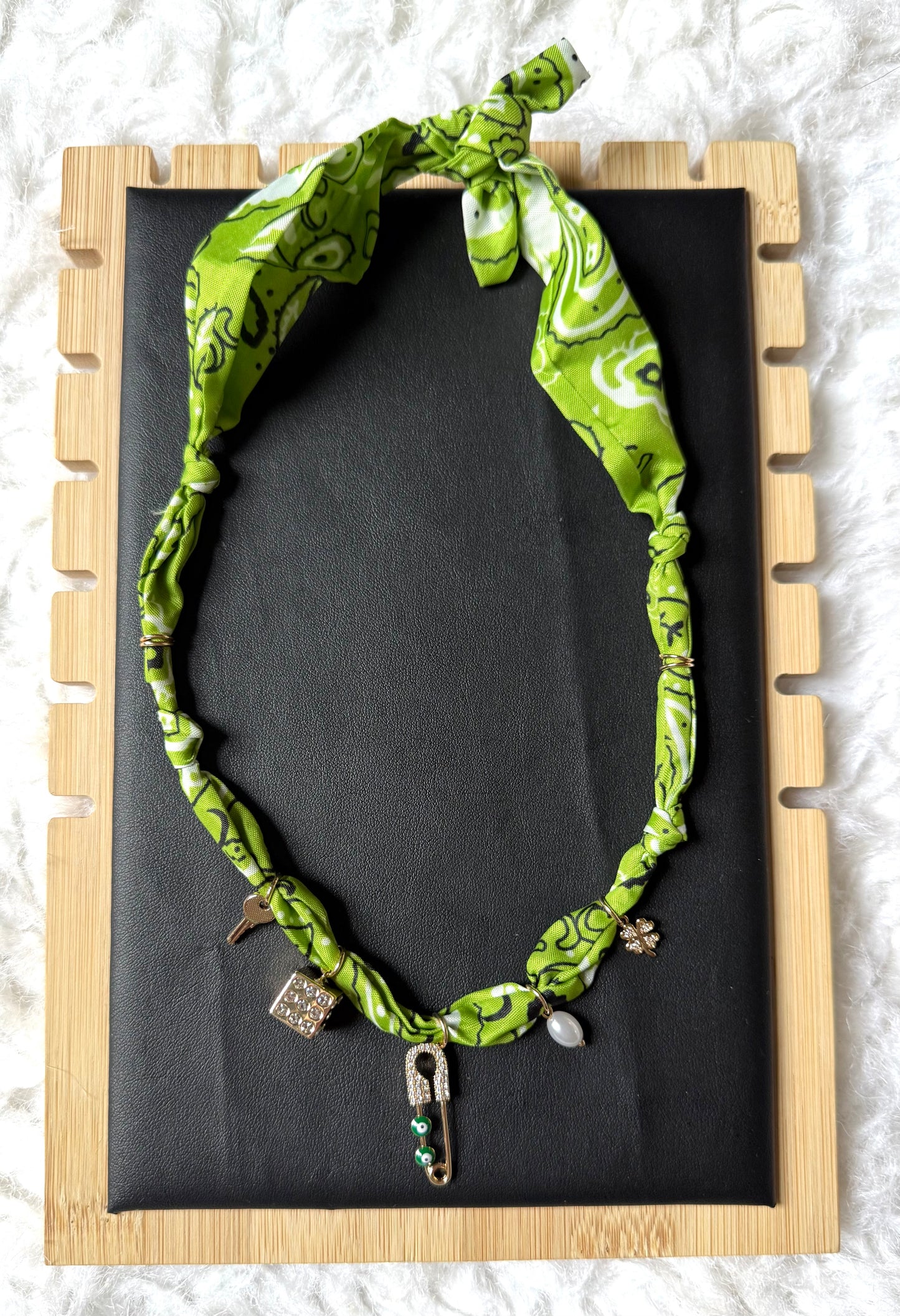 Green Bandana Fabric Charm Necklace