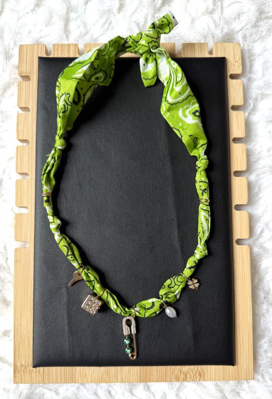 Green Bandana Fabric Charm Necklace