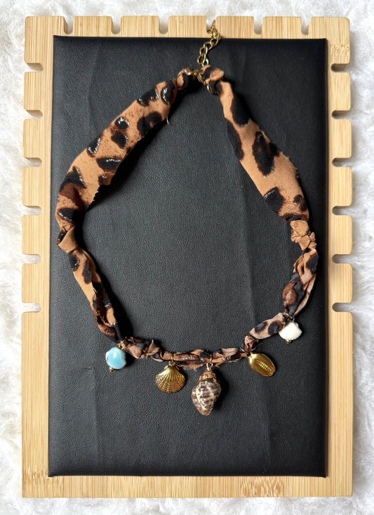 Leopard Print Fabric Charm Necklace