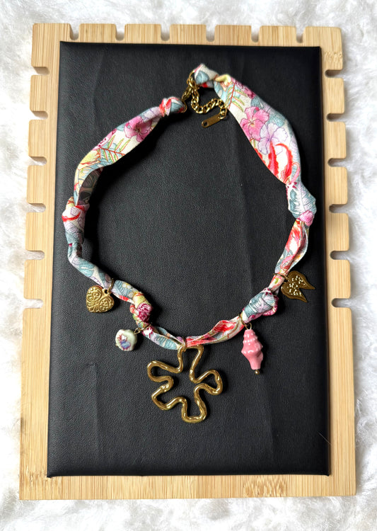 Floral Fabric Charm Necklace