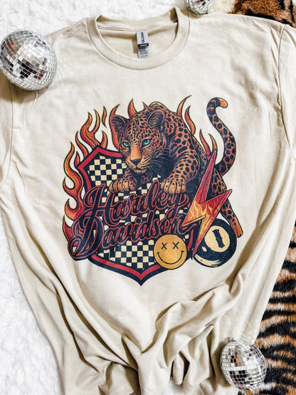 Harley Davidson Leopard Graphic T-Shirt | Flames, Checkered & Retro Biker Tee