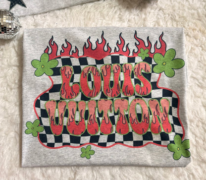 Retro Flames Graphic T-Shirt | Bold Checkerboard & Animal Print Design | Vintage Streetwear Tee