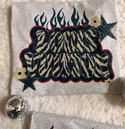 Retro Flames Graphic T-Shirt | Bold Checkerboard & Animal Print Design | Vintage Streetwear Tee
