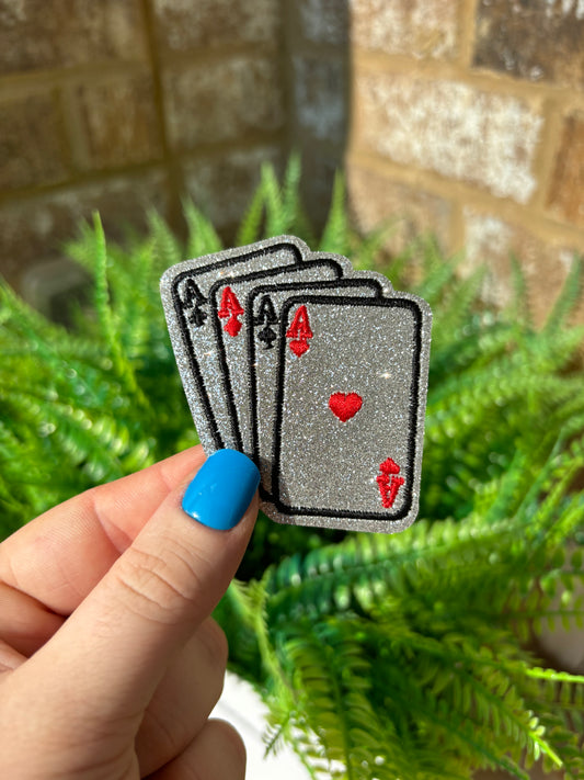 Glitter deck of cards iron on trucker hat patch