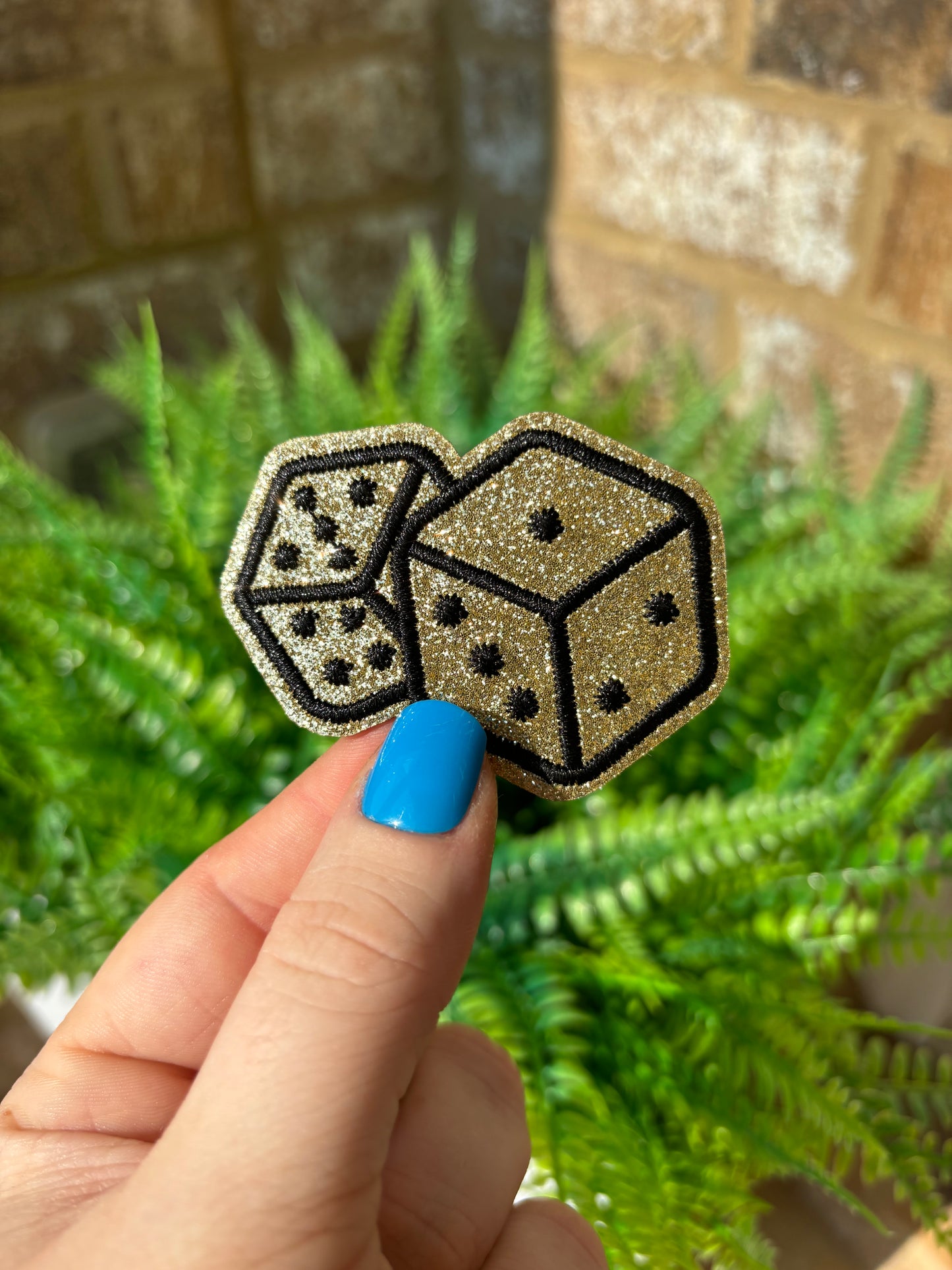 Gold glitter dice iron on trucker hat patch