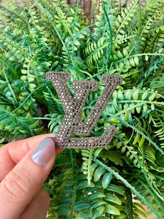 Rhinestone gunmetal LV bling iron on trucker hat patch