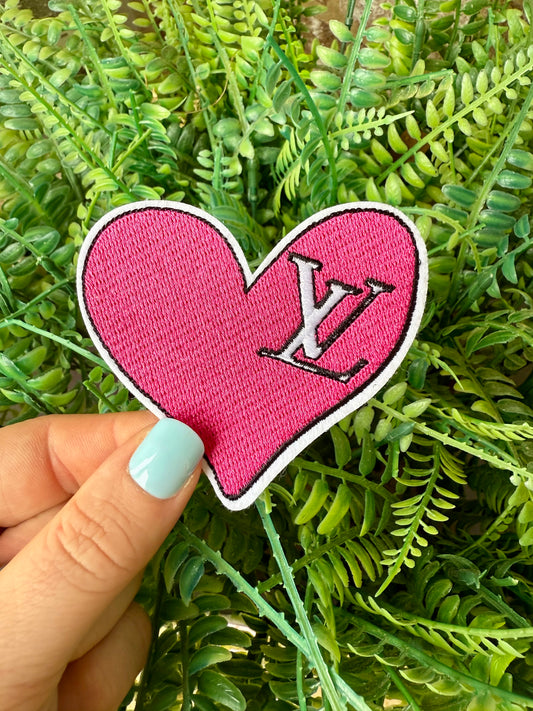 Lv boujee hot pink heart iron on patch
