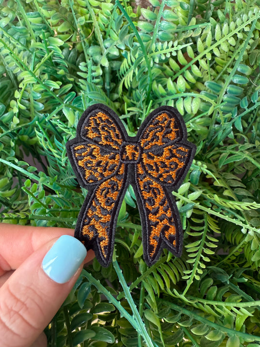 Leopard coquette preppy bow iron on patch
