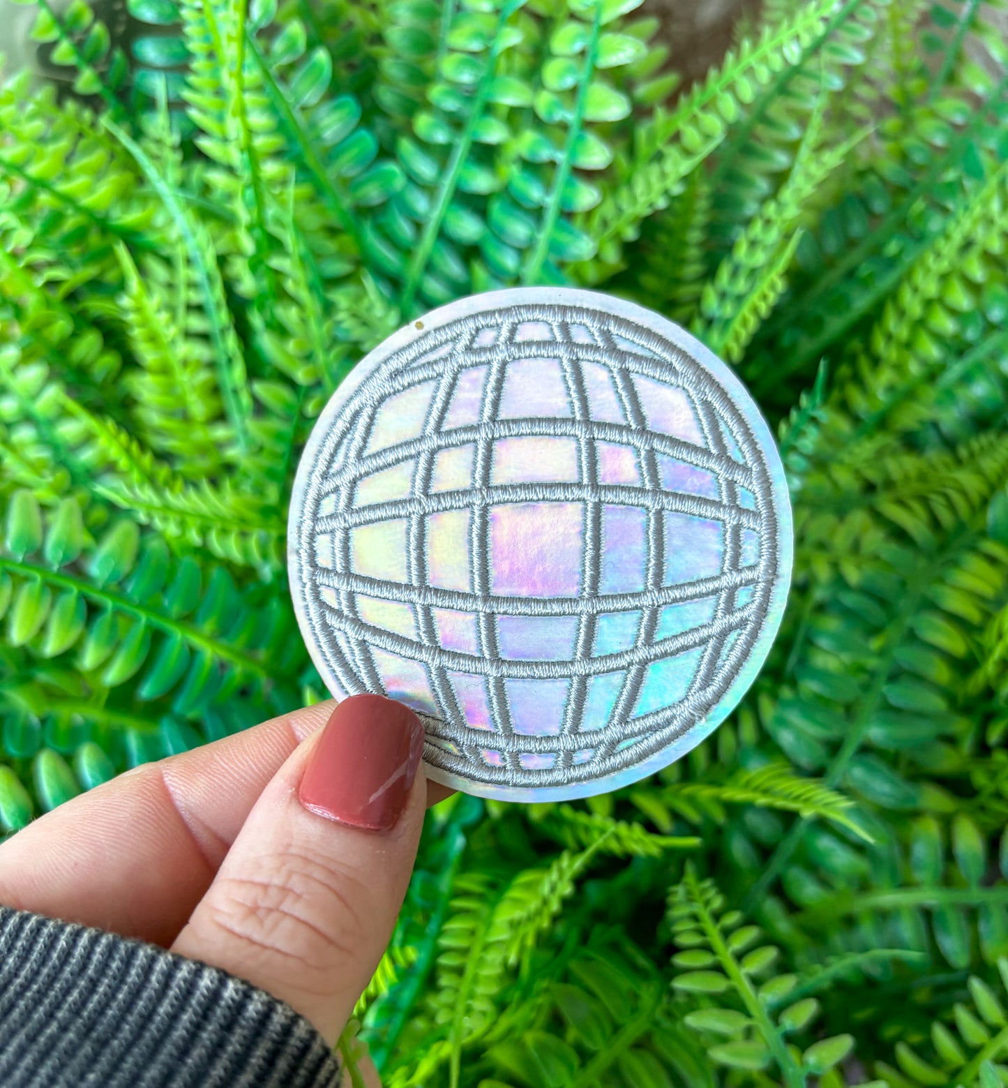 Disco ball shiny embroidered iron on trucker hat patch