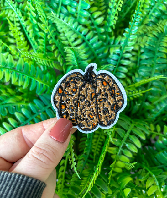 Leopard cheetah print embroidered Halloween pumpkin iron on embroidered trucker hat patch