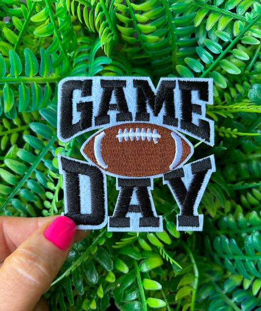 Game day black varsity letter football embroidered iron on patch