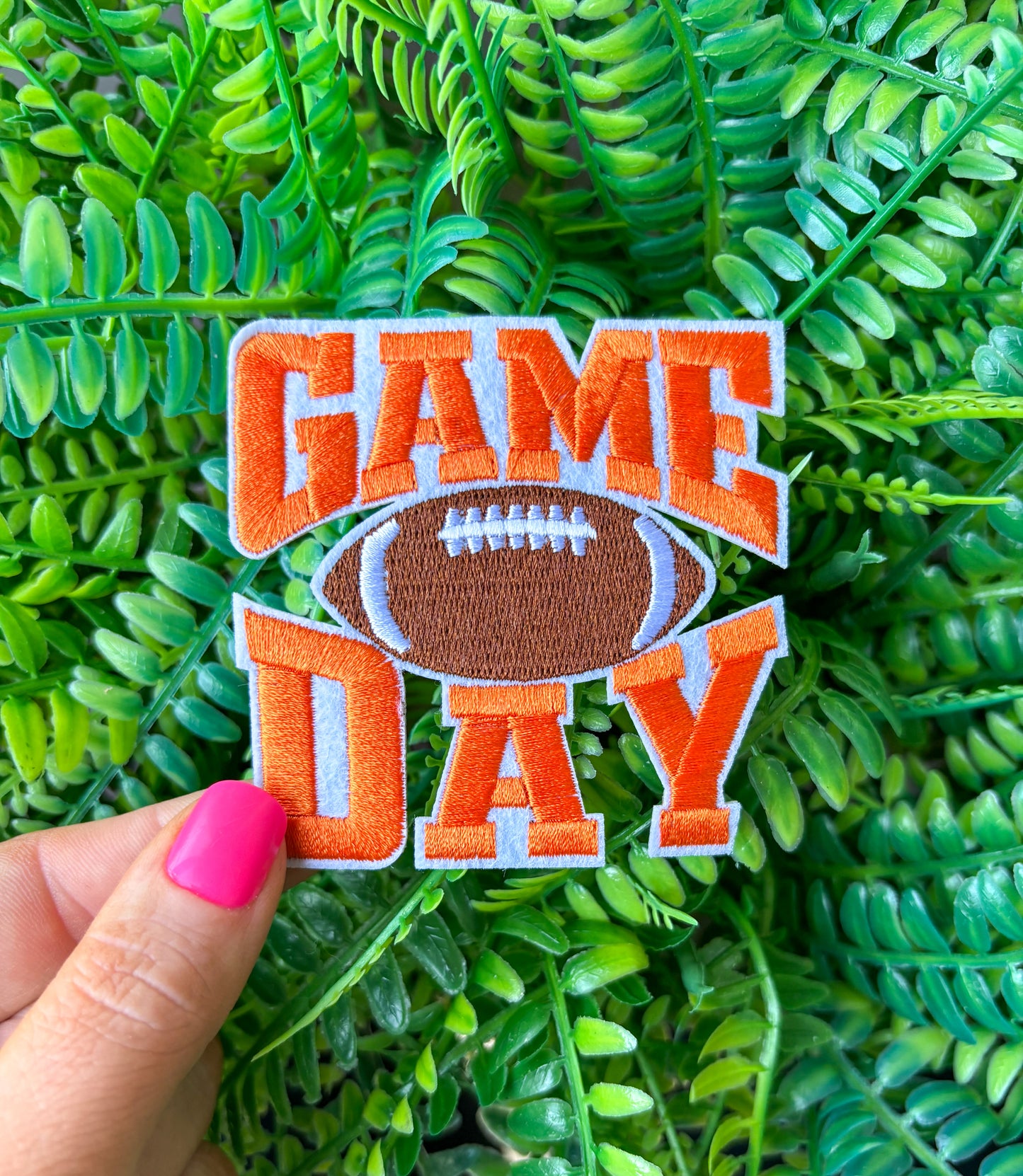 Game day orange varsity letter football embroidered iron on patch