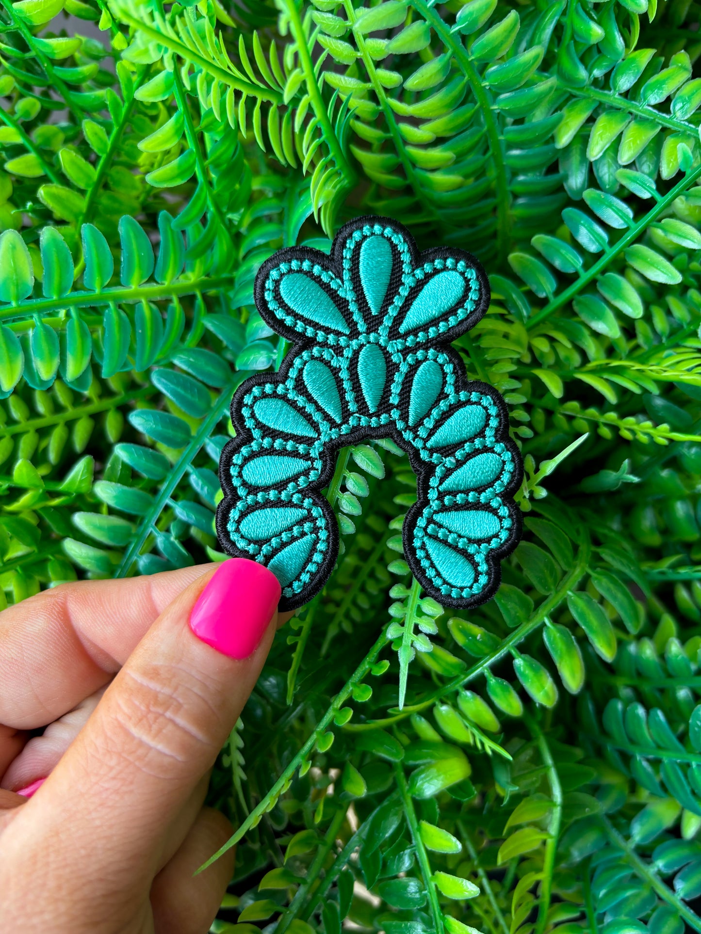 Turquoise western squash bloom iron on patch