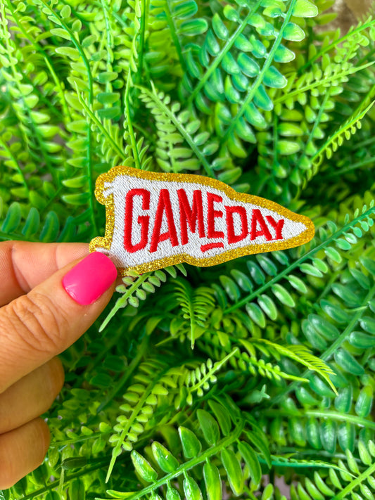 Red Game-day flag embroidered iron on patch