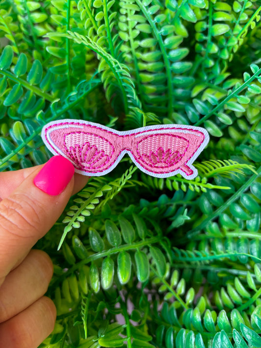 Pink girly sunglasses embroidered iron on patch