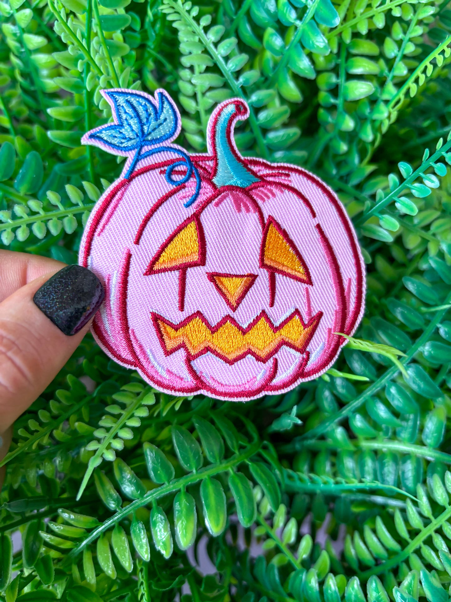 Pink preppy pumpkin Halloween embroidered iron on patch