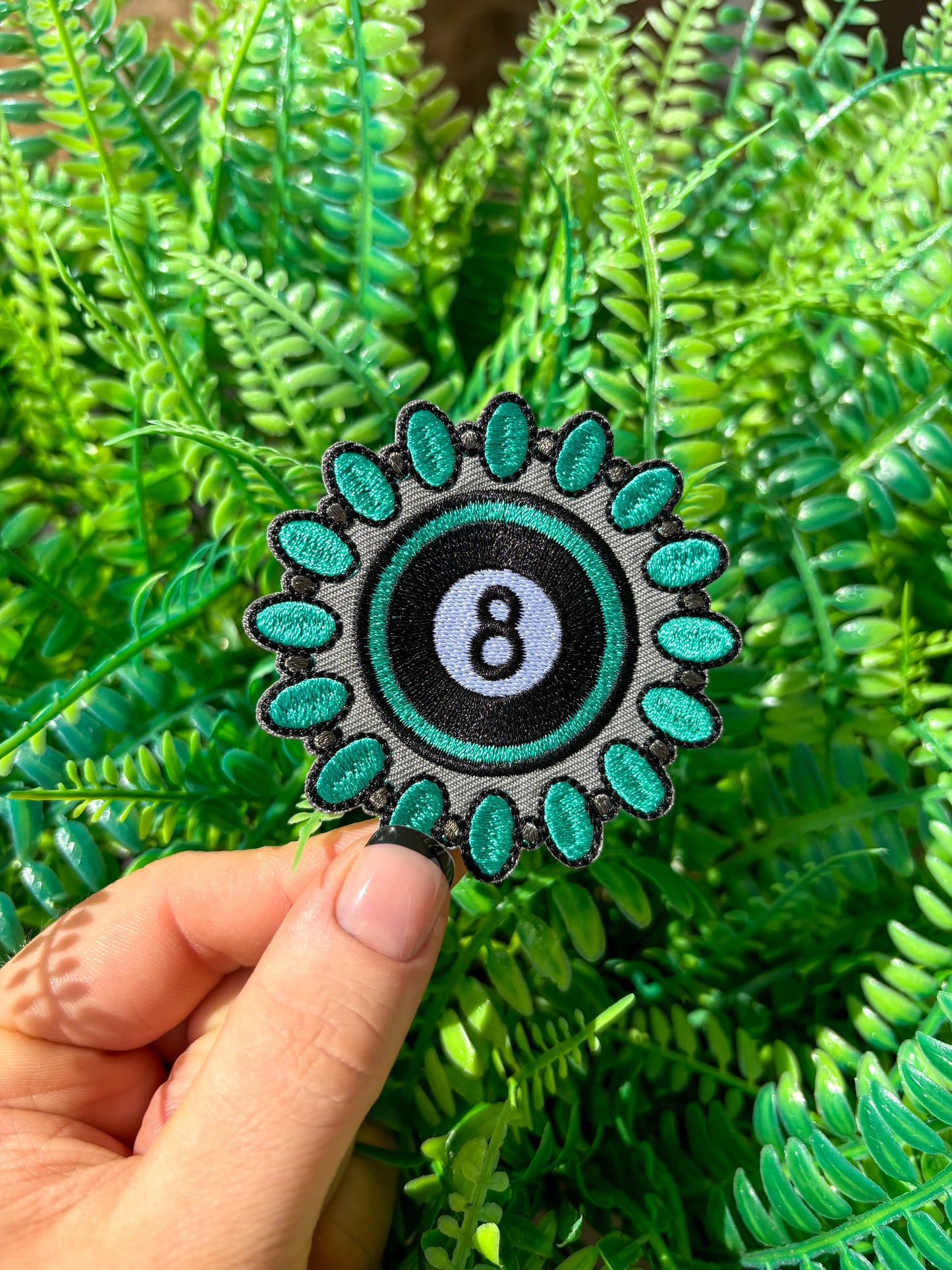 8ball western turquoise iron on patch