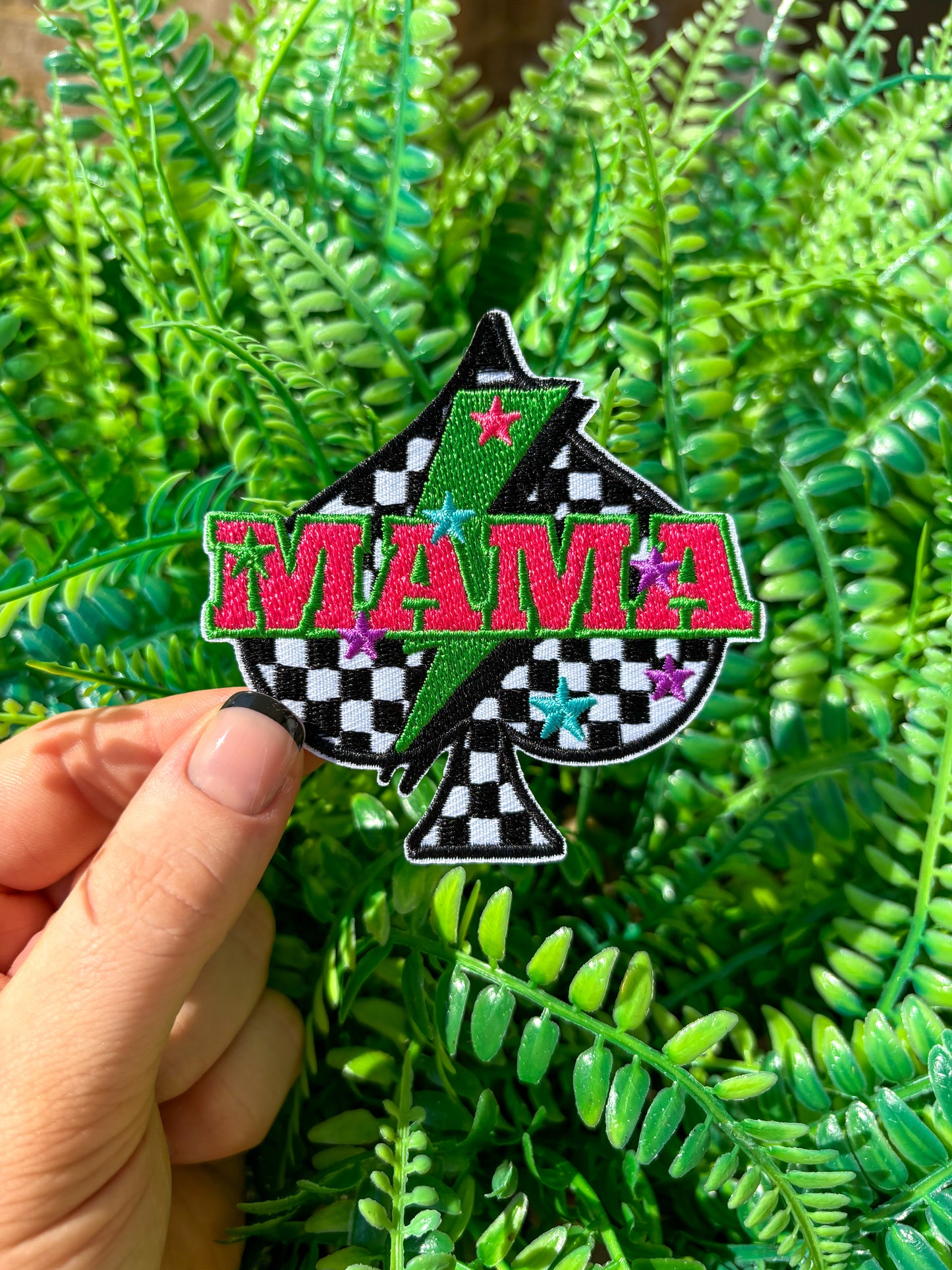 Mama western checkered spade iron on patch