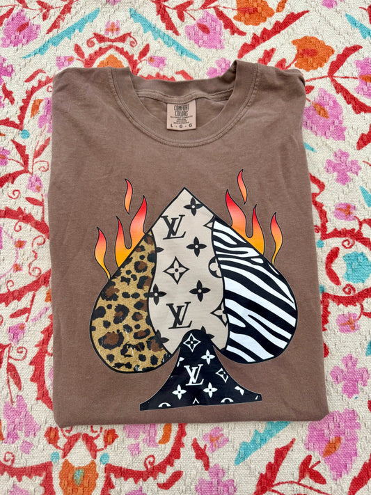 Spade Flame Graphic T-Shirt | Leopard, Zebra & Monogram Print | Retro Western Streetwear Tee