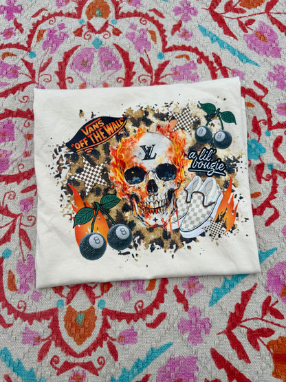 Boujee Skull Graphic T-Shirt | Flames, Vans & 8-Ball Design | Retro Streetwear Tee