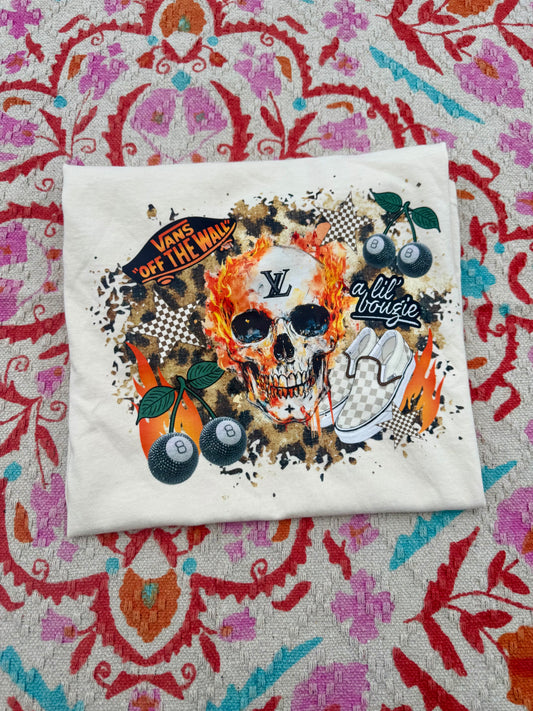 Boujee Skull Graphic T-Shirt | Flames, Vans & 8-Ball Design | Retro Streetwear Tee