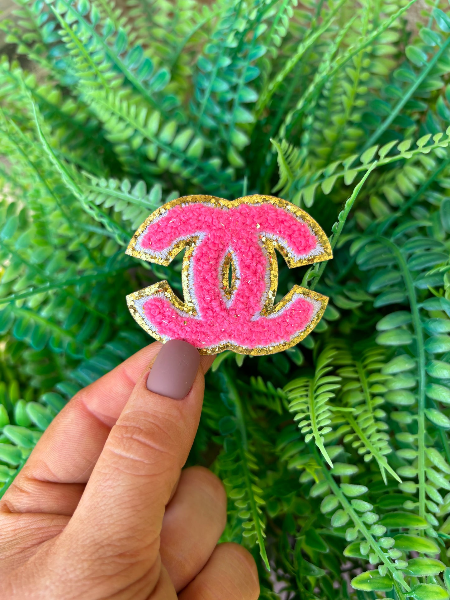 Hot pink CC boujee chenille iron on hat patch