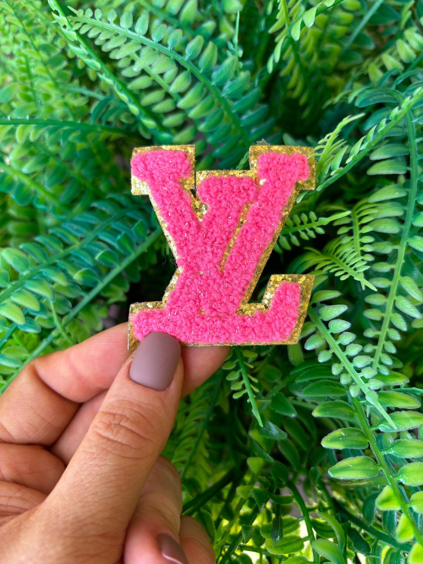 Hot pink Lv boujee chenille iron on patch