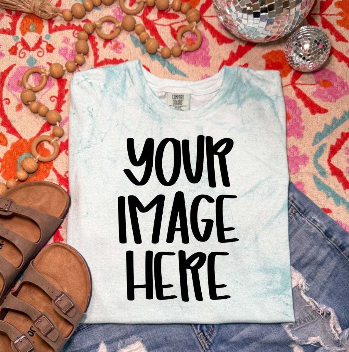 Comfort color color blast sea glass short sleeve t-shirt summer flat lay mock up