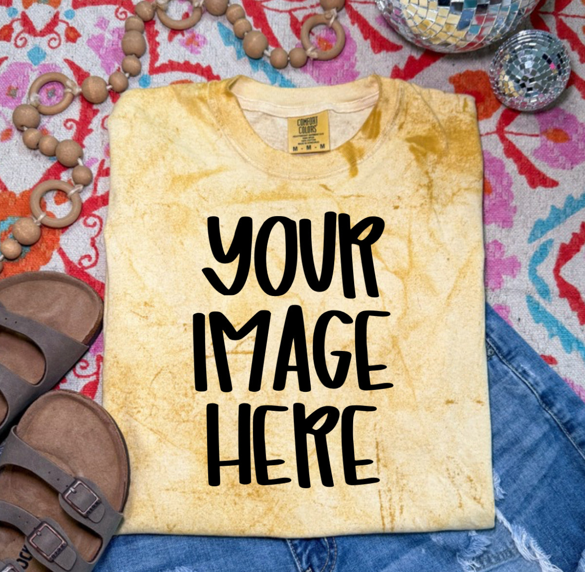 Comfort color color blast citrine short sleeve t-shirt summer flat lay mock up