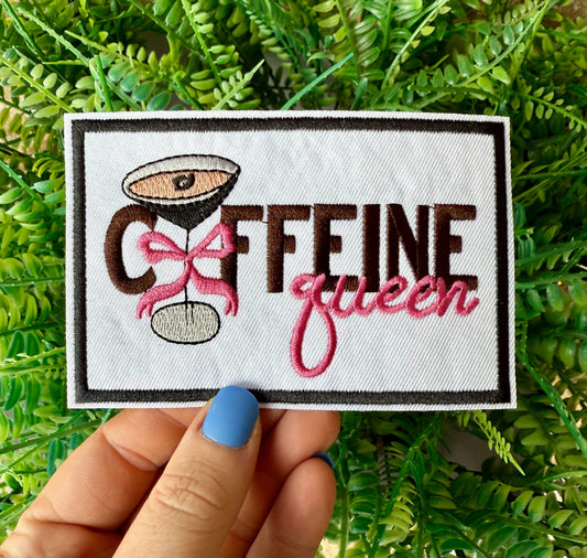 Caffeine queen preppy coquette iron on patch
