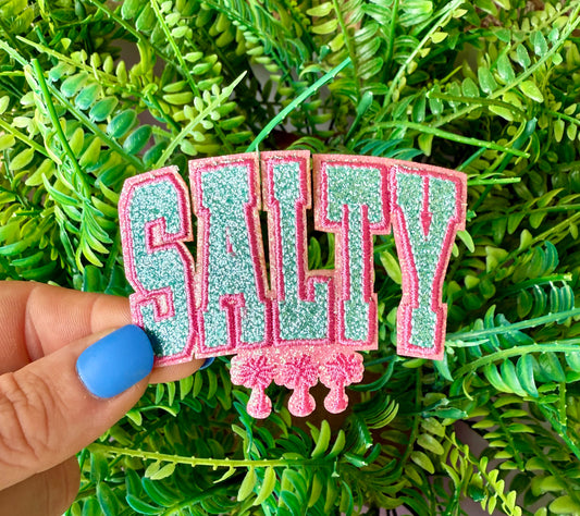 Salty pink and blue glitter palm tree summer iron on patch