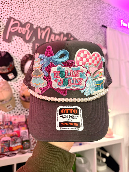 Holly Jolly preppy Christmas Trucker Hat