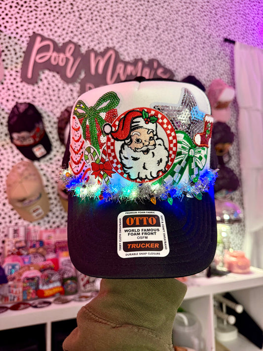 Light up checkered Santa trucker hat