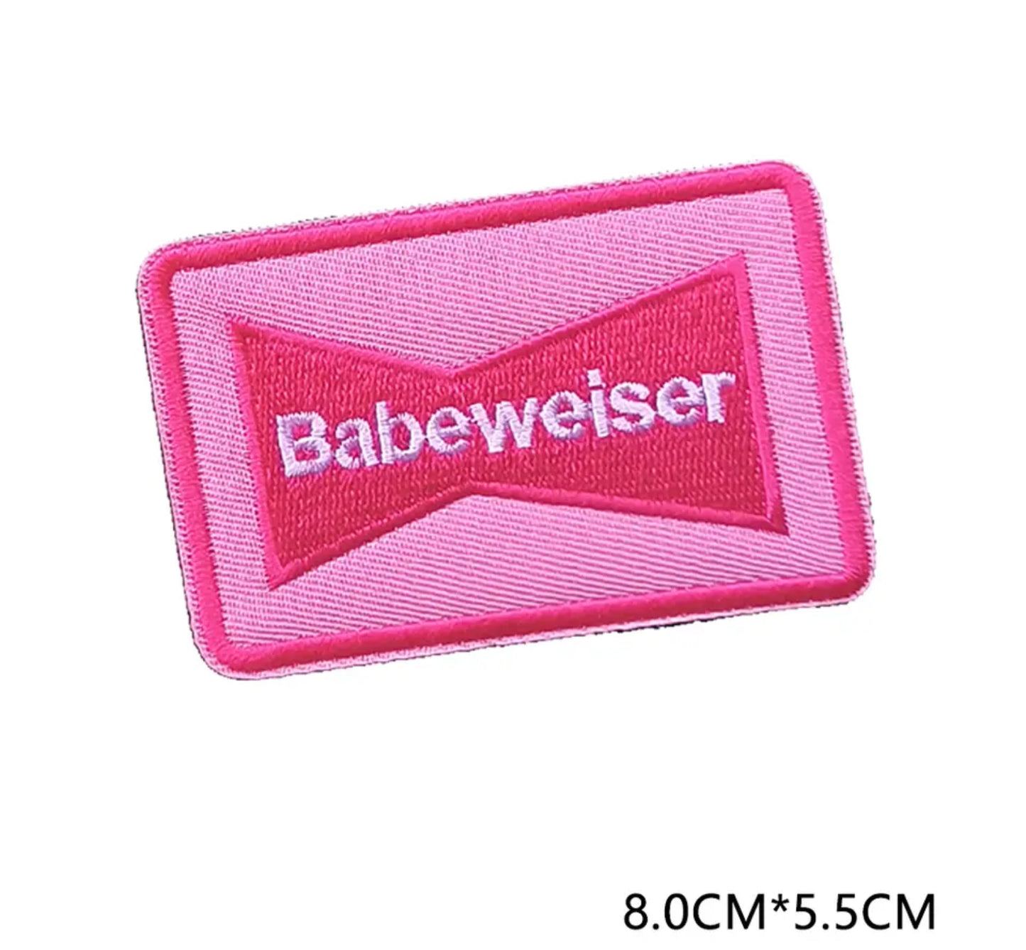 Pink Babewiser preppy beer iron on trucker hat patch