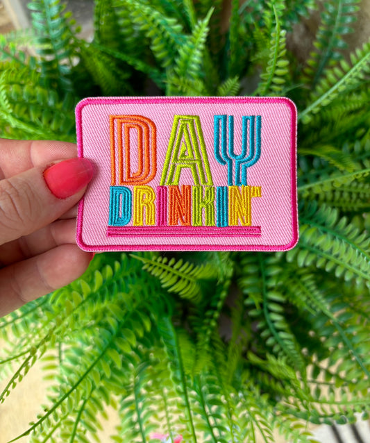 Pink summer Day Drinkin embroidered iron on trucker hat patch PREORDER