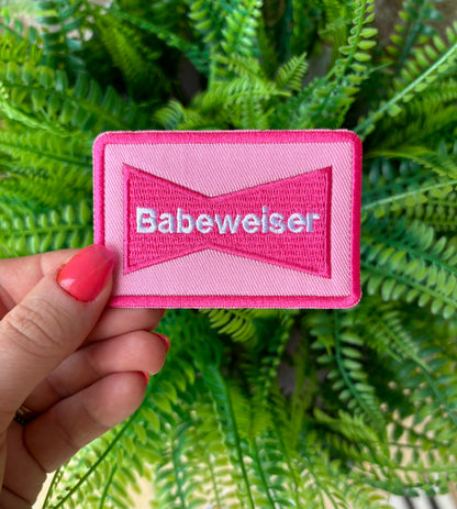 Pink Babewiser preppy beer iron on trucker hat patch