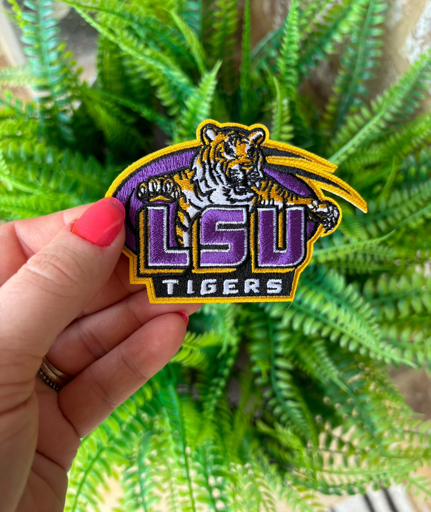 LSU Tigers embroidered gameday iron on trucker hat patch