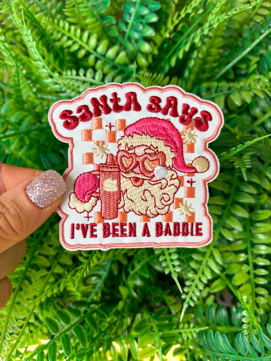 Santa says im a baddie funny trendy preppy iron on trucker hat patch