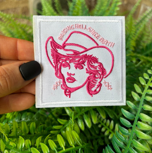 Raisin hell since birth western cowgirl iron on patch