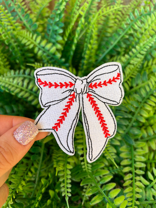 Coquette girly baseball bow iron on patch