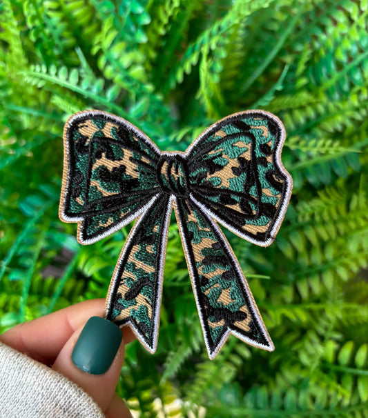 Camouflage preppy coquette bow iron on patch