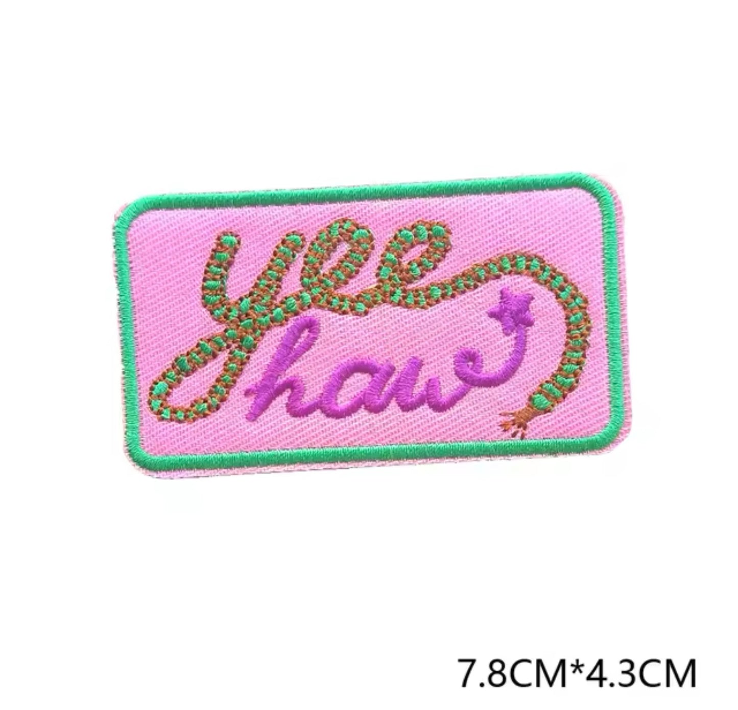 PREORDER Yeehaw pink & turquoise iron on trucker hat patch